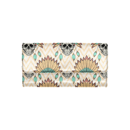 Indian Skull Pattern Women's Trifold Wallet