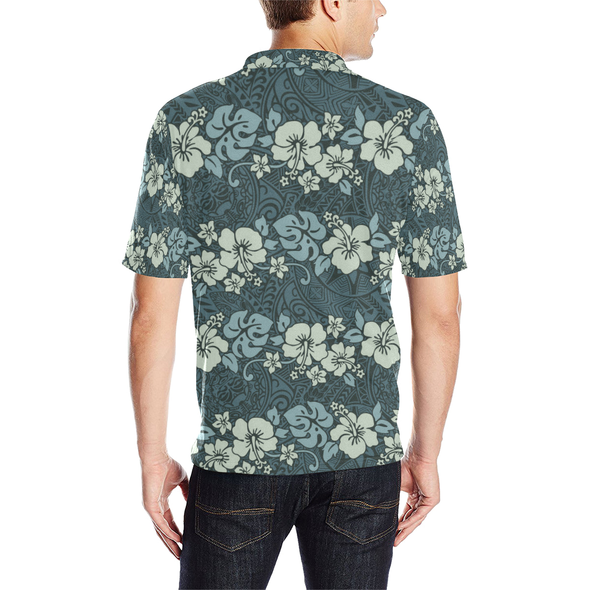 Flower Hawaiian Hibiscus Style Print Pattern Men Polo Shirt