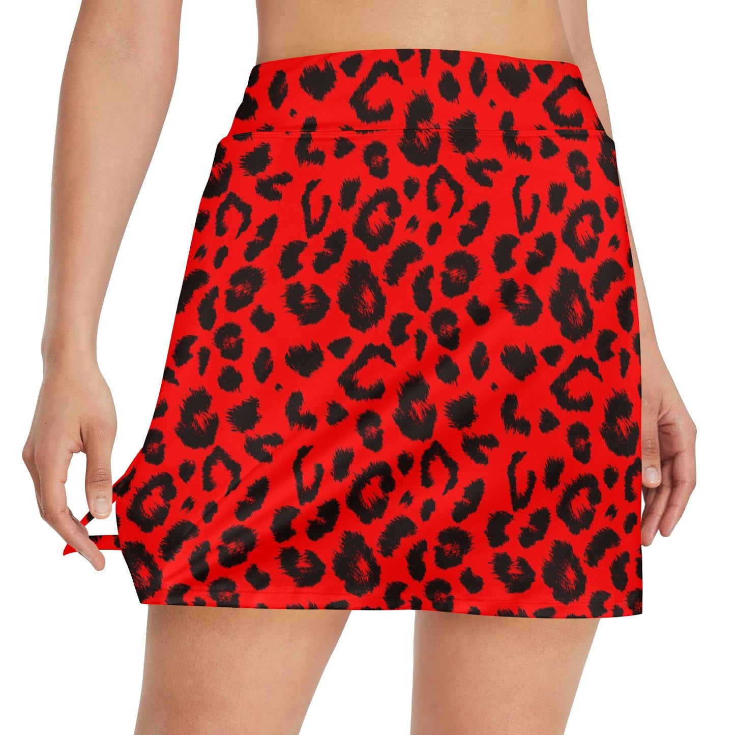 Leopard Red Skin Print Women's Golf Skirt with Pocket