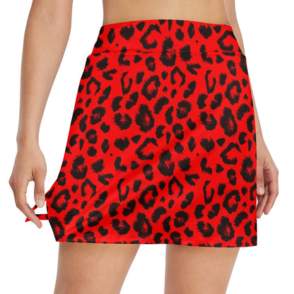 Leopard Red Skin Print 17" Golf & Pickleball Skort with Pockets