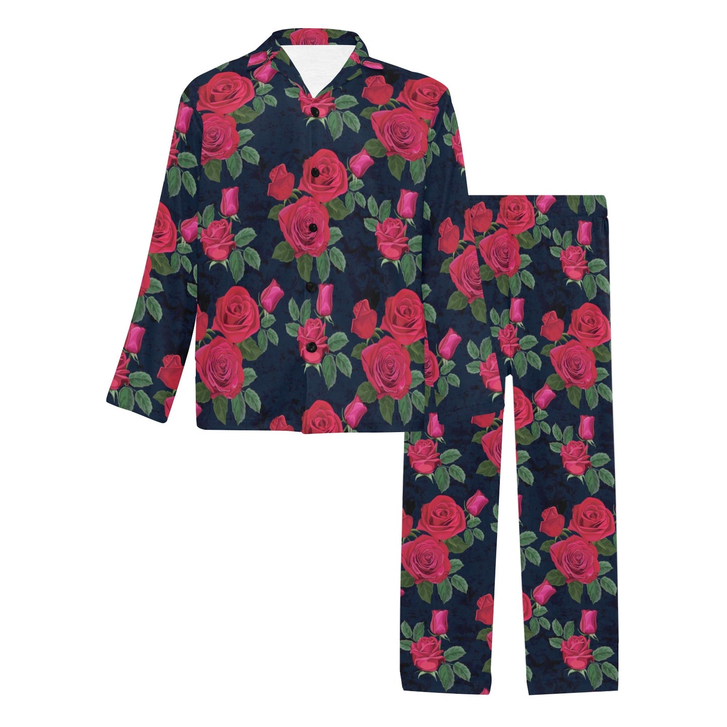 Rose Pattern Print Design A04 Men's Long Pajama Set