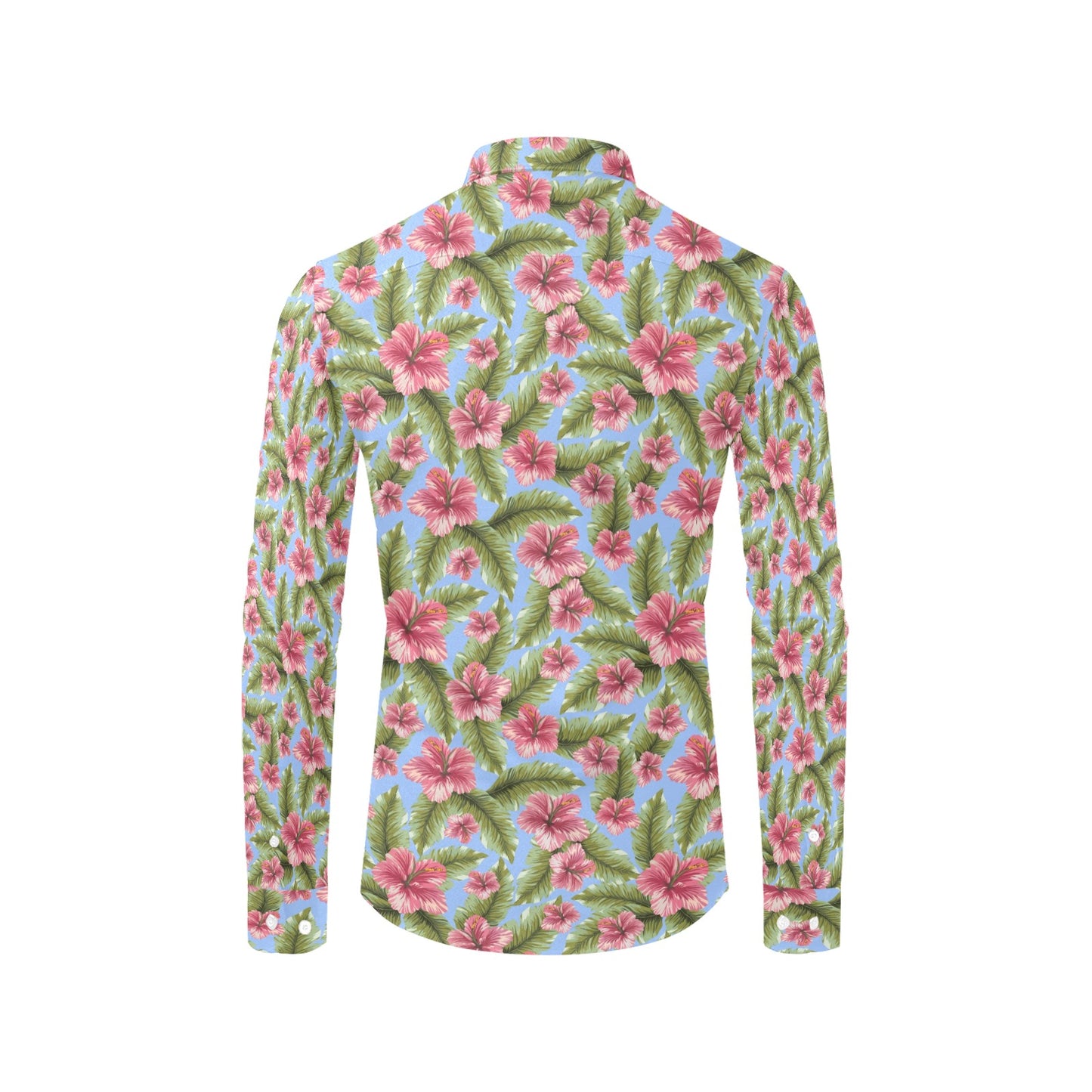 Tropical Flower Print Design LKS301 Men's Long Sleeve Dress Shirt