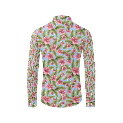 Tropical Flower Print Design LKS301 Men's Long Sleeve Dress Shirt