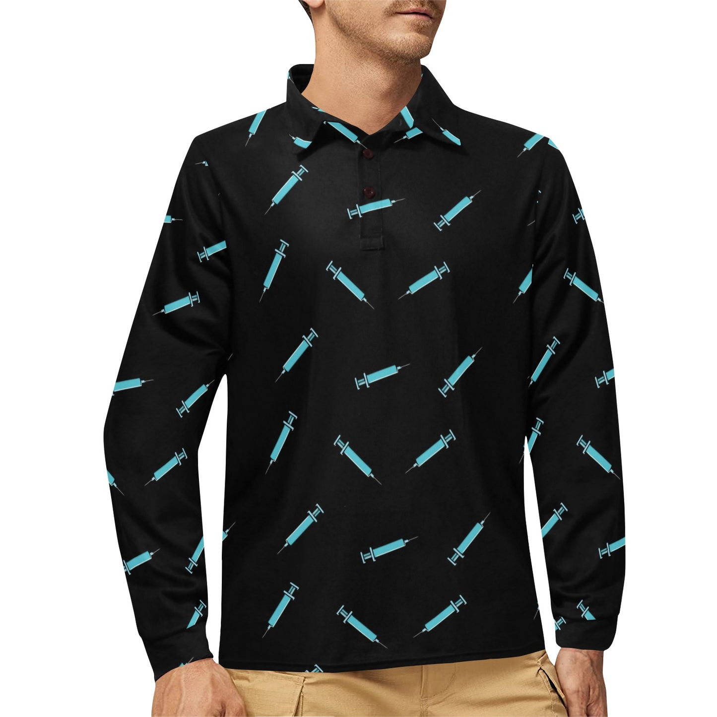 Phlebotomist Pattern Print Design A04 Long Sleeve Polo Shirt For Men's