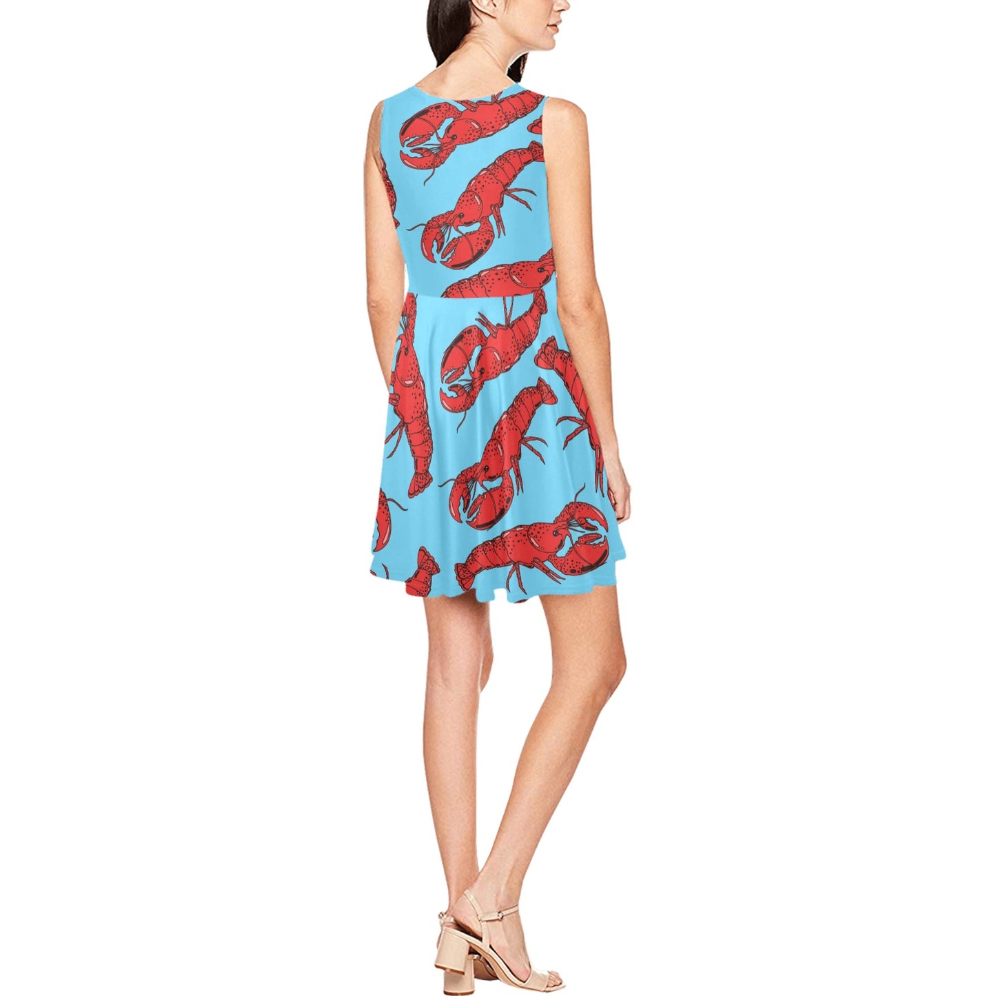 Lobster Red Pattern Print Design 03 Sleeveless Dress