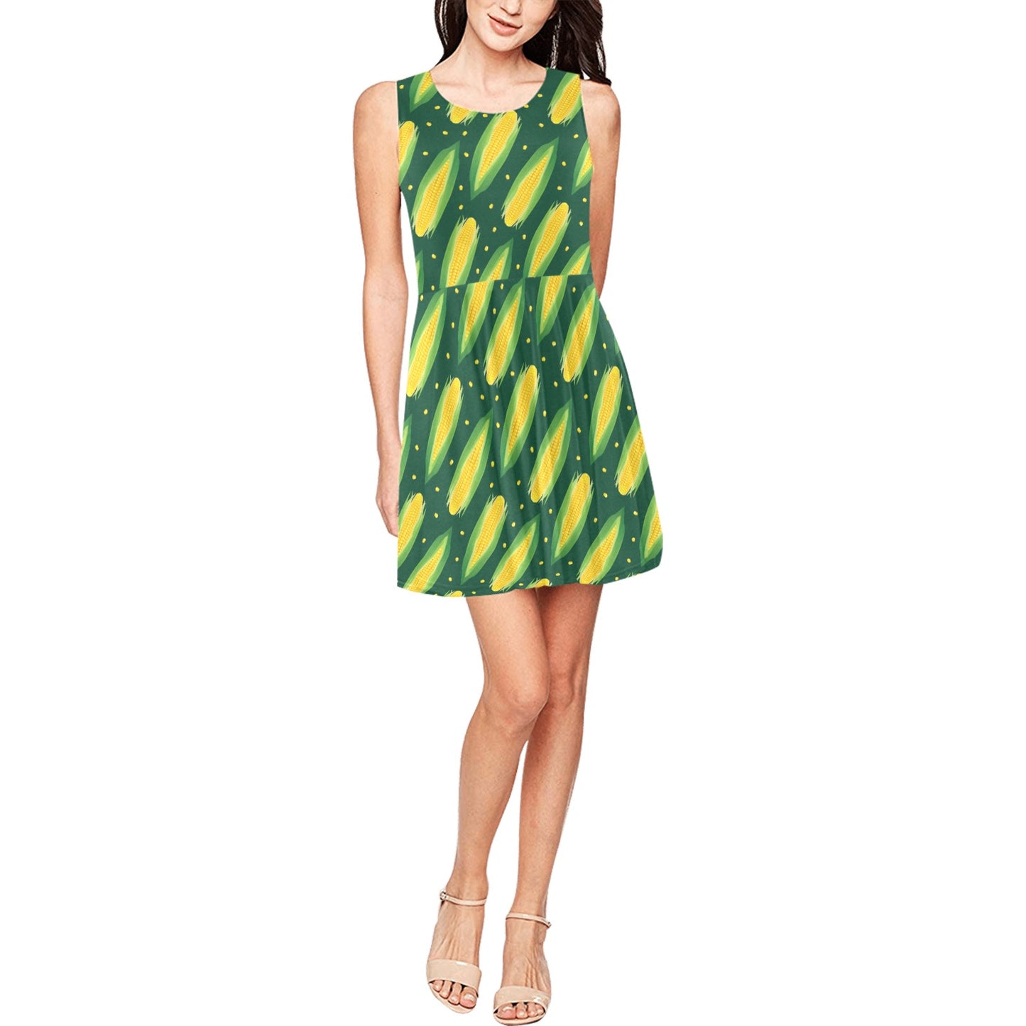 Corn Pattern Print Design 03 Sleeveless Dress