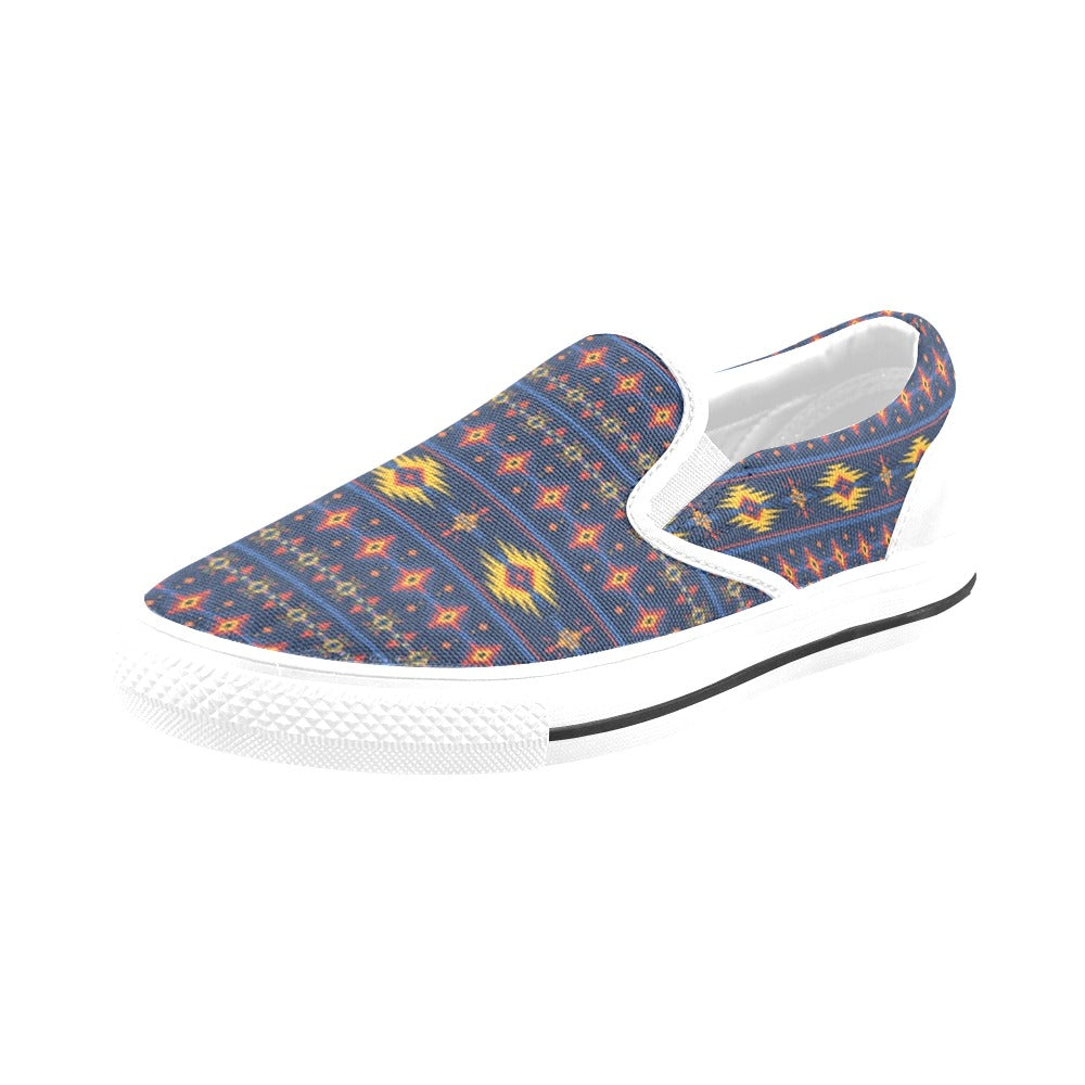 Southwest Pattern Print Design LKS306 White Slip Ons Canvas Women's Shoes