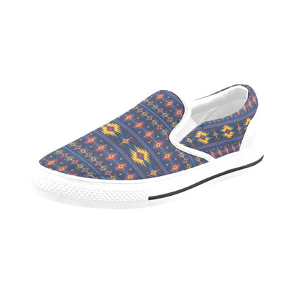 Southwest Pattern Print Design LKS306 White Slip Ons Canvas Women's Shoes
