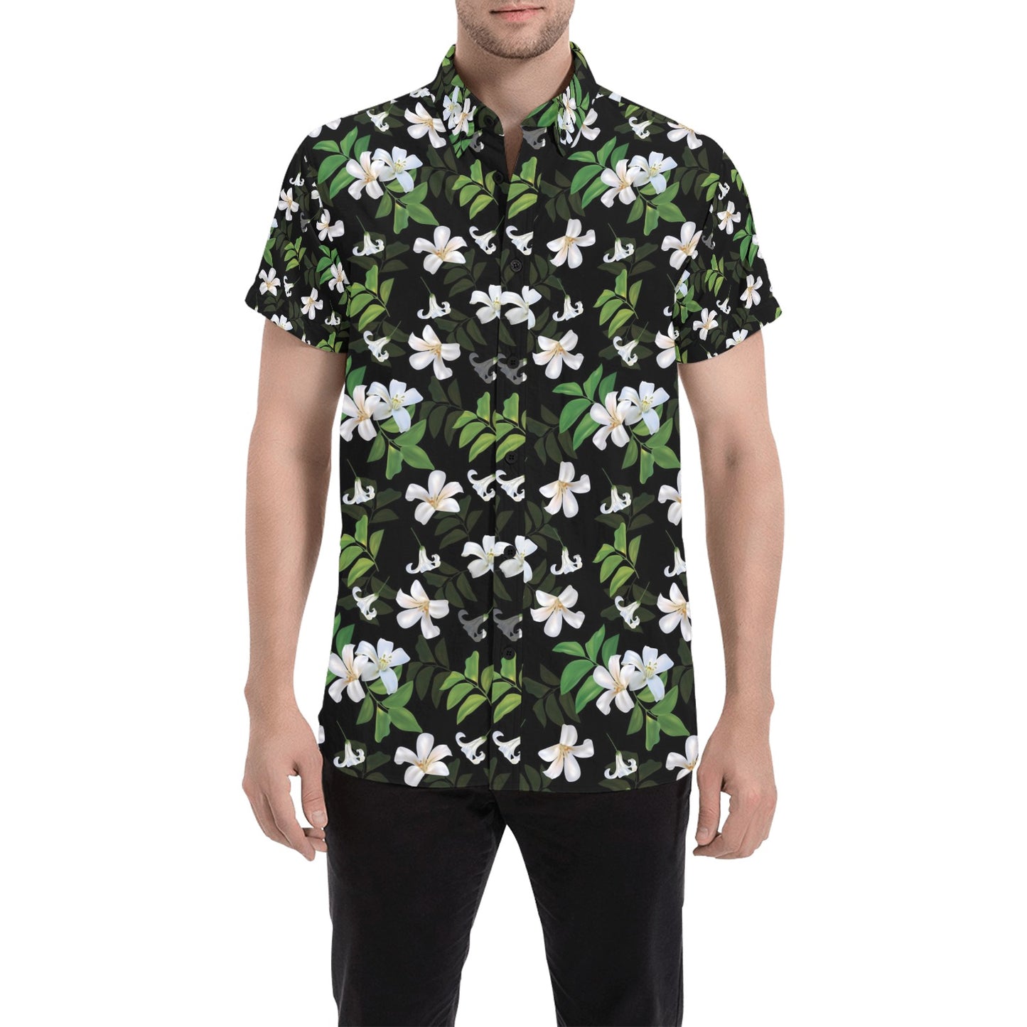 Sampaguita Print Design LKS301 Men Short Sleeve Button Up Shirt