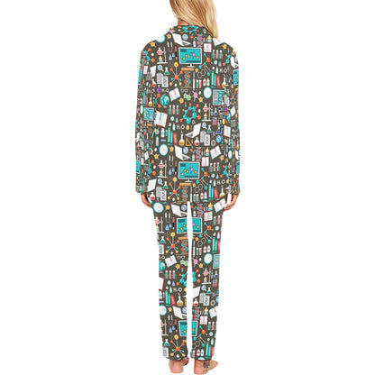 Science Print Design LKS303 Women's Long Pajama Set