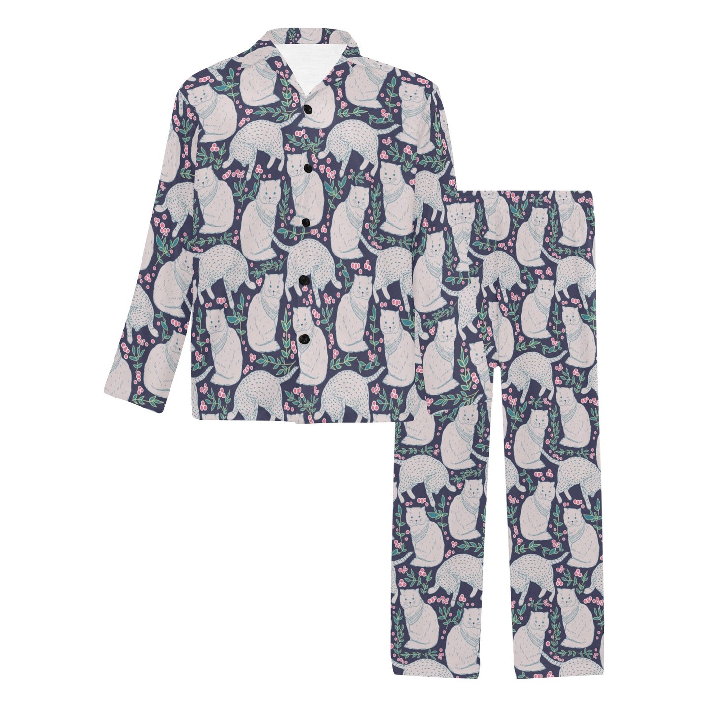 Cat Pattern Print Design 06 Men's Long Pajama Set