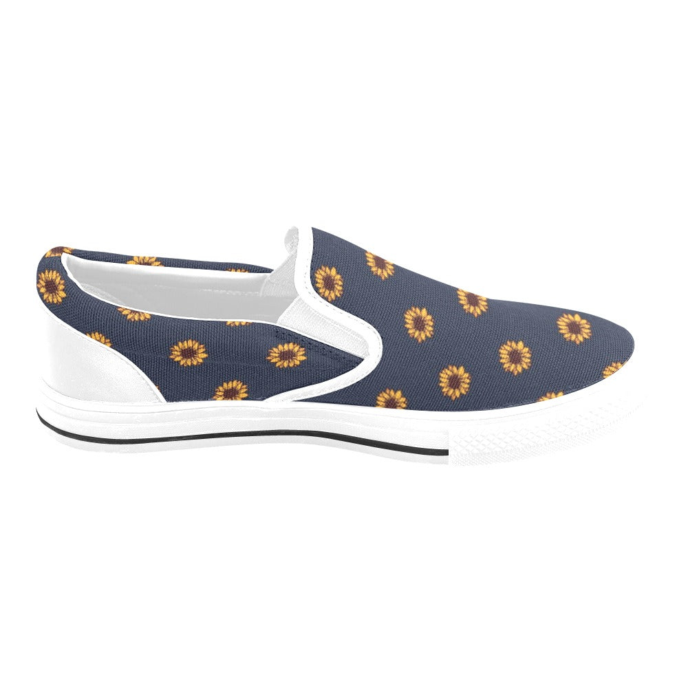 Sunflower Print Design LKS304 White Slip Ons Canvas Women's Shoes