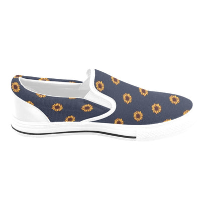 Sunflower Print Design LKS304 White Slip Ons Canvas Women's Shoes