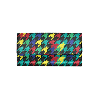 Houndstooth Colorful Pattern Print Design 02 Women's Trifold Wallet