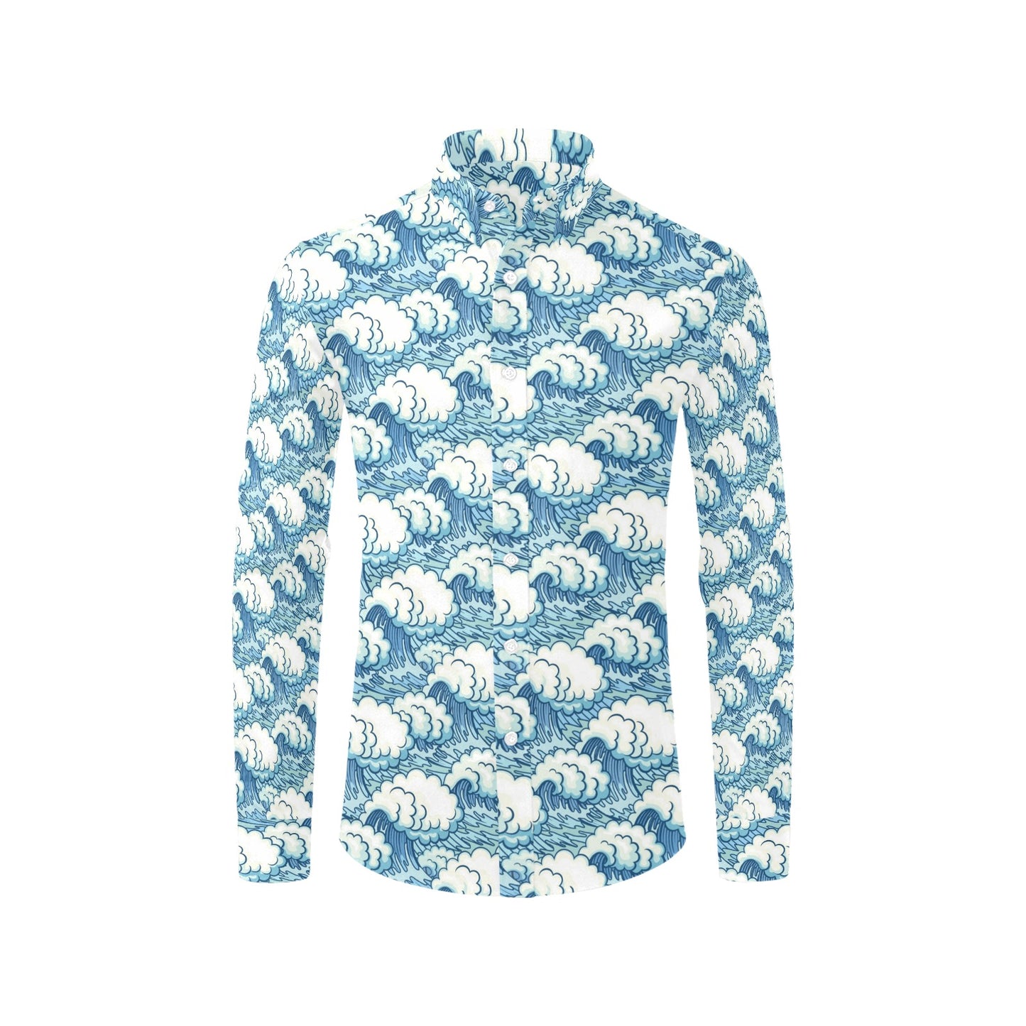 Wave Japan Style Print Design LKS304 Men's Long Sleeve Dress Shirt