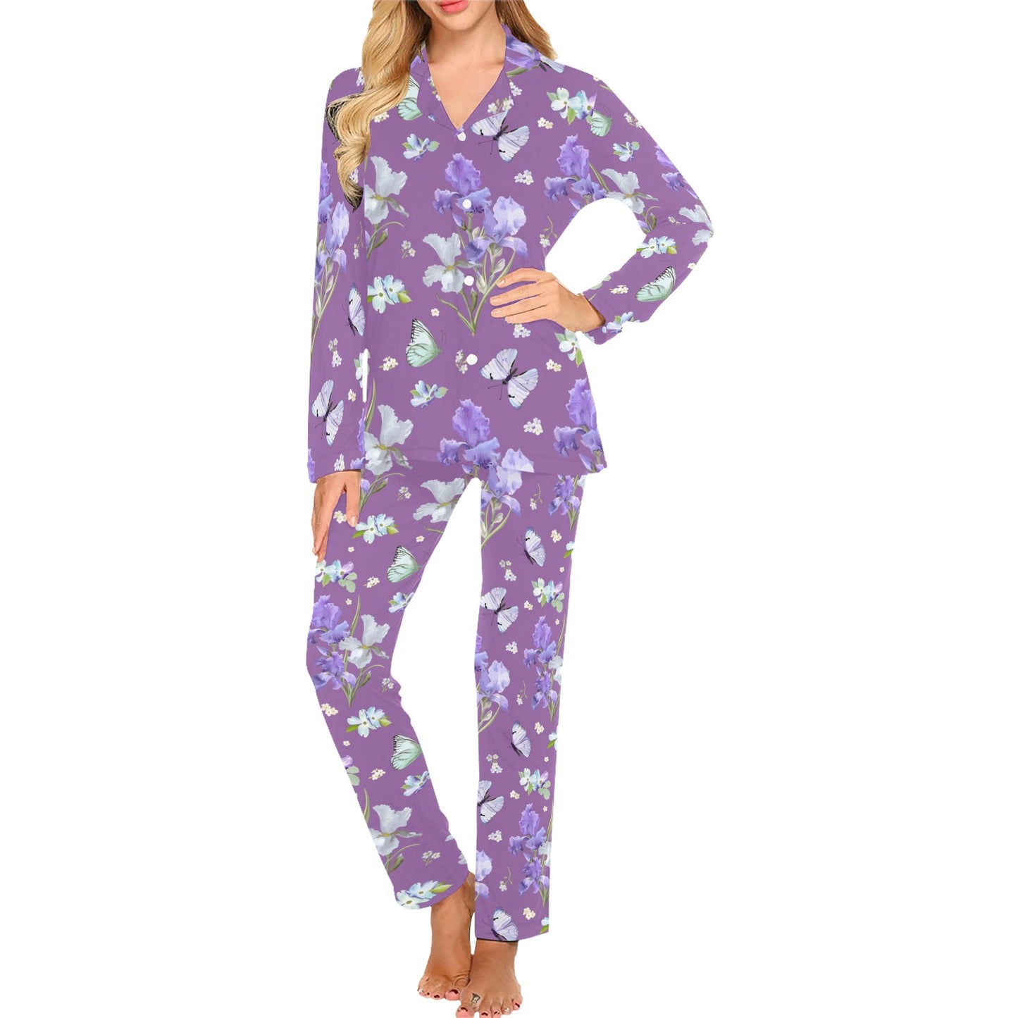 Iris Pattern Print Design IR09 Women's Long Pajama Set