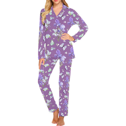 Iris Pattern Print Design IR09 Women's Long Pajama Set