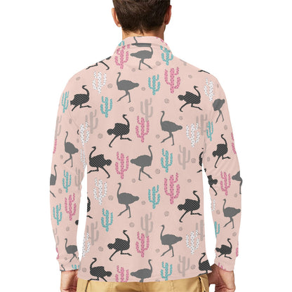Ostrich Pattern Print Design 03 Long Sleeve Polo Shirt For Men's