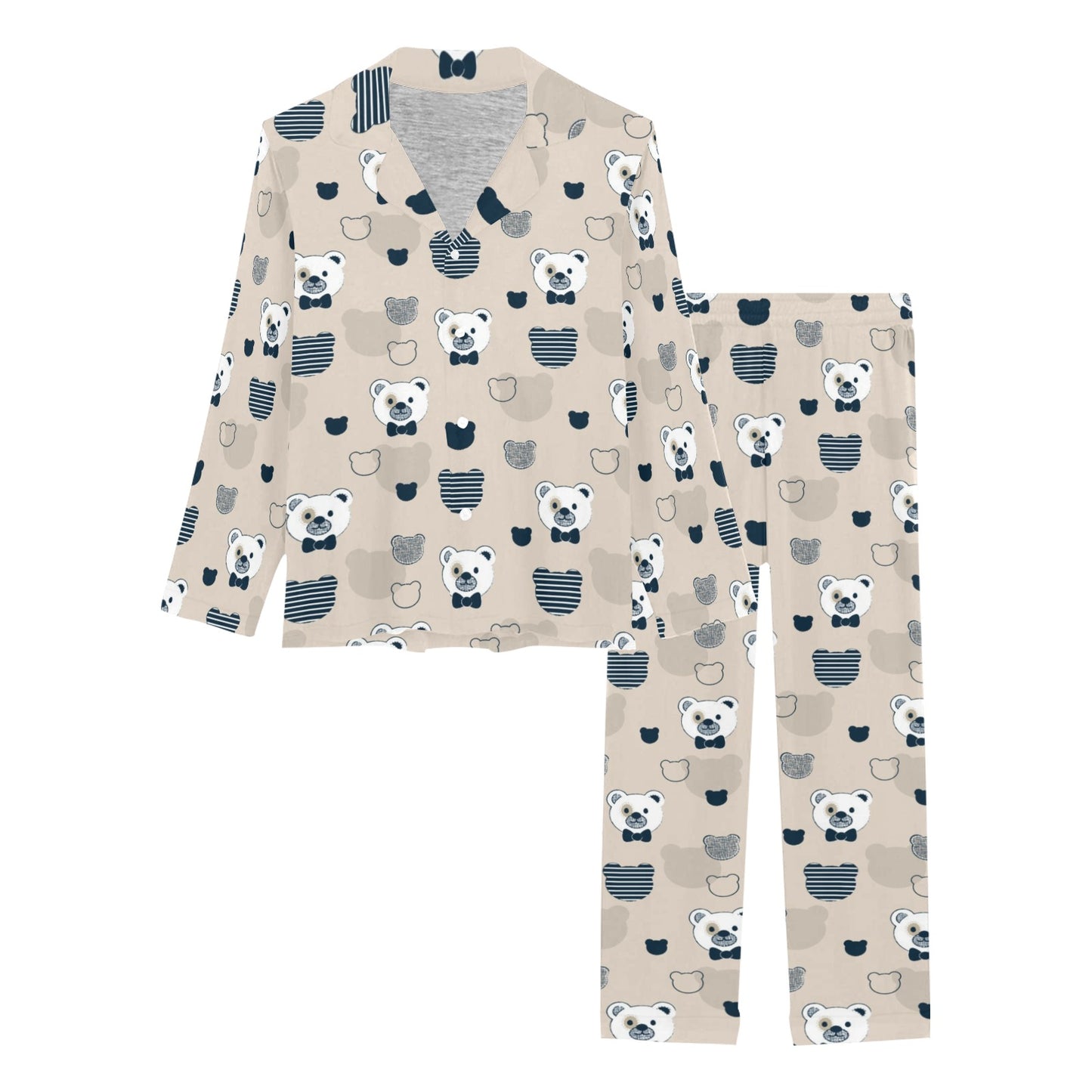 Bear Pattern Print Design 05 Women's Long Pajama Set