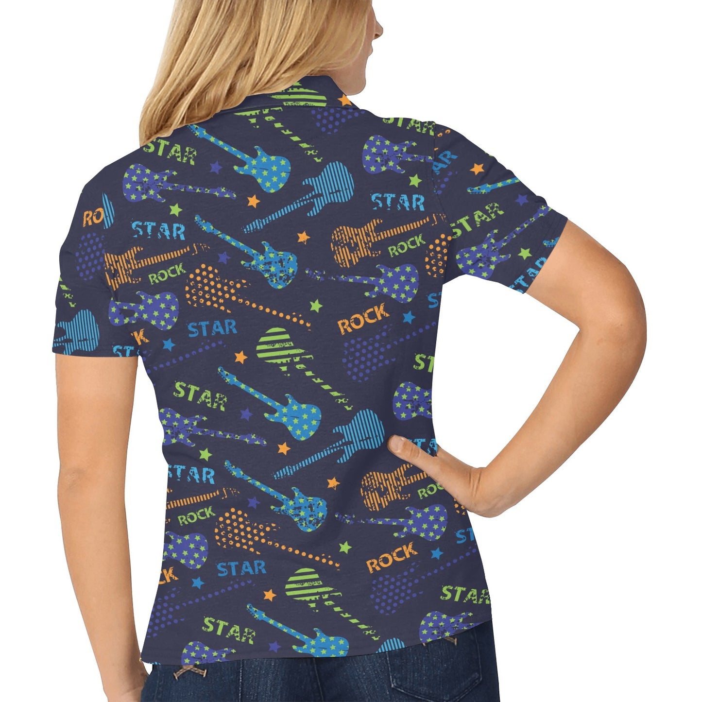 Rock and Roll Pattern Print Design A04 Women's Polo Shirt