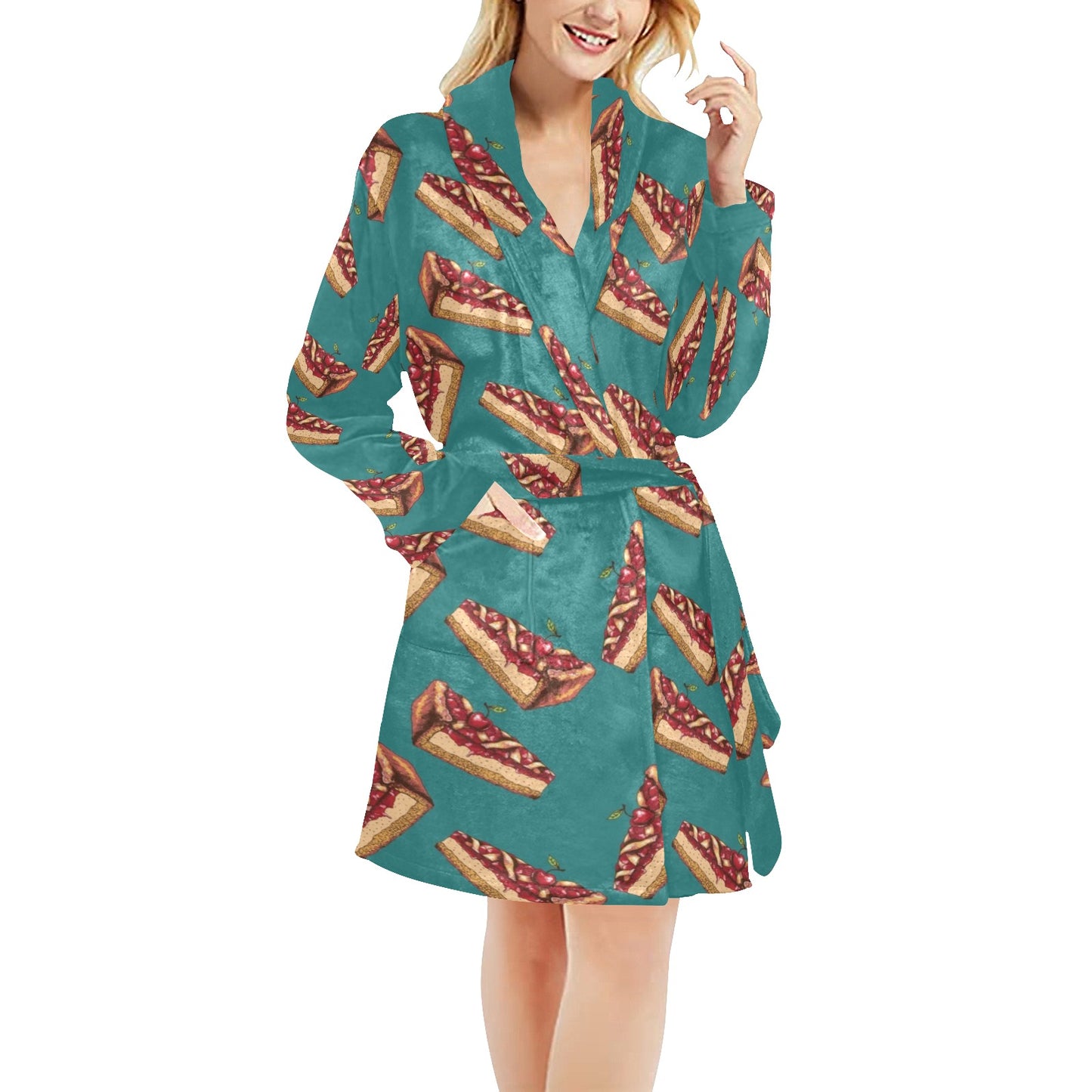 Cheesecake Cherry Pattern Print Design CK03 Women's Fleece Robe