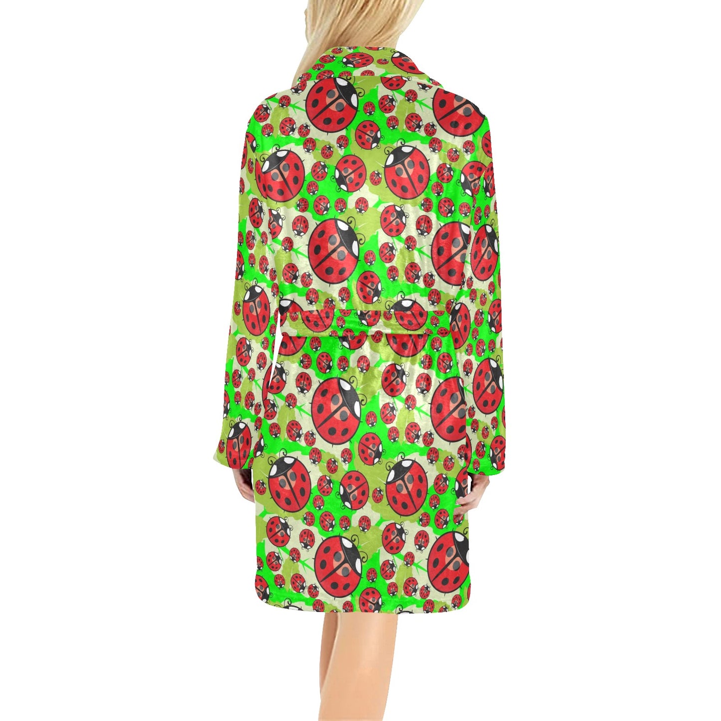 Ladybug with Leaf Print Pattern Women's Fleece Robe