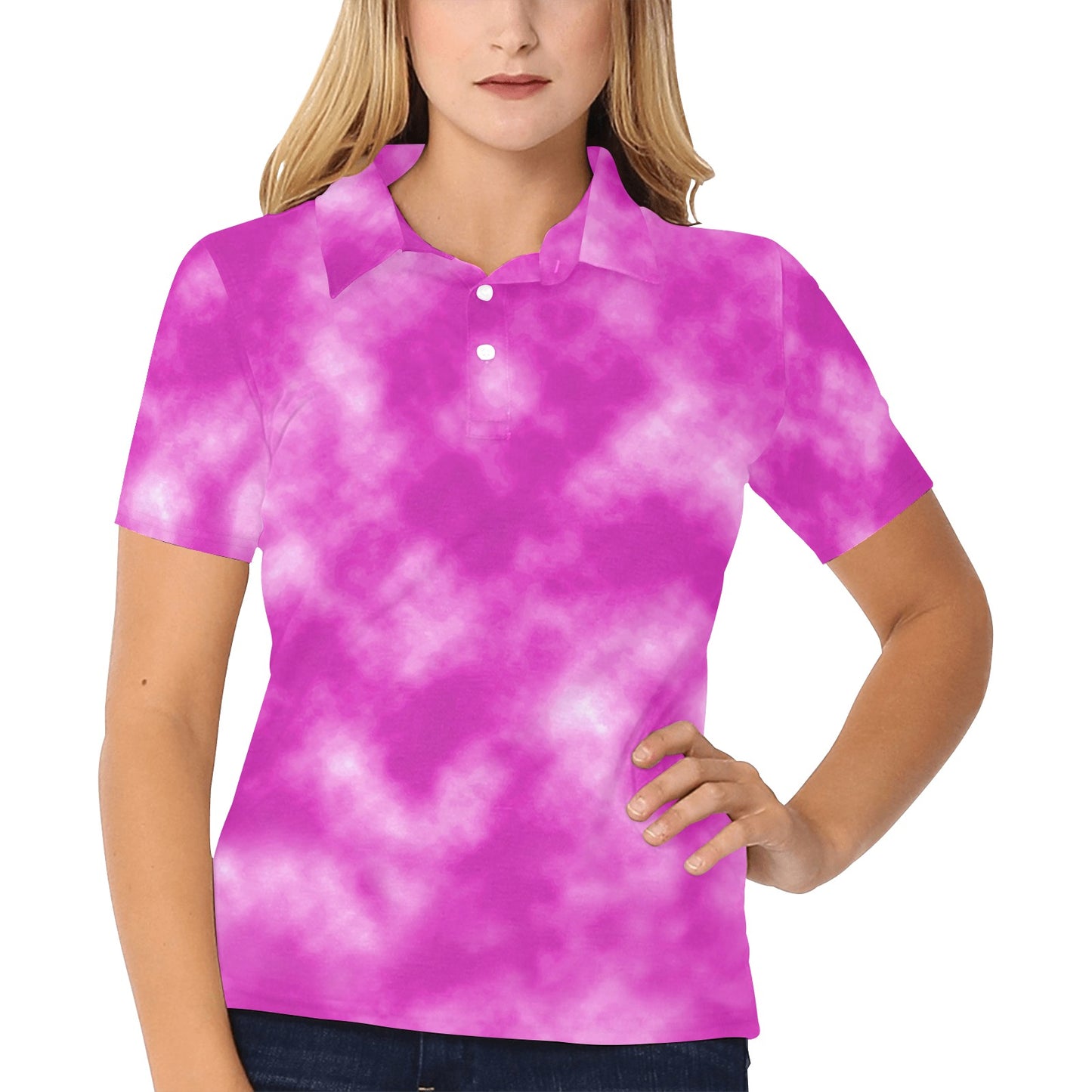 Tie Dye Pink Design Print Women's Polo Shirt