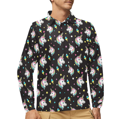 Unicorn Print Design LKS302 Long Sleeve Polo Shirt For Men's