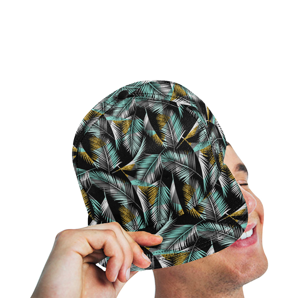 Gold Glitter Cyan Tropical Palm Leaves Snapback Cap