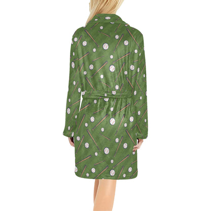 Baseball Pattern Print Design 02 Women's Fleece Robe