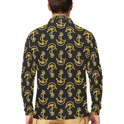 Anchor Gold Pattern Long Sleeve Polo Shirt For Men's