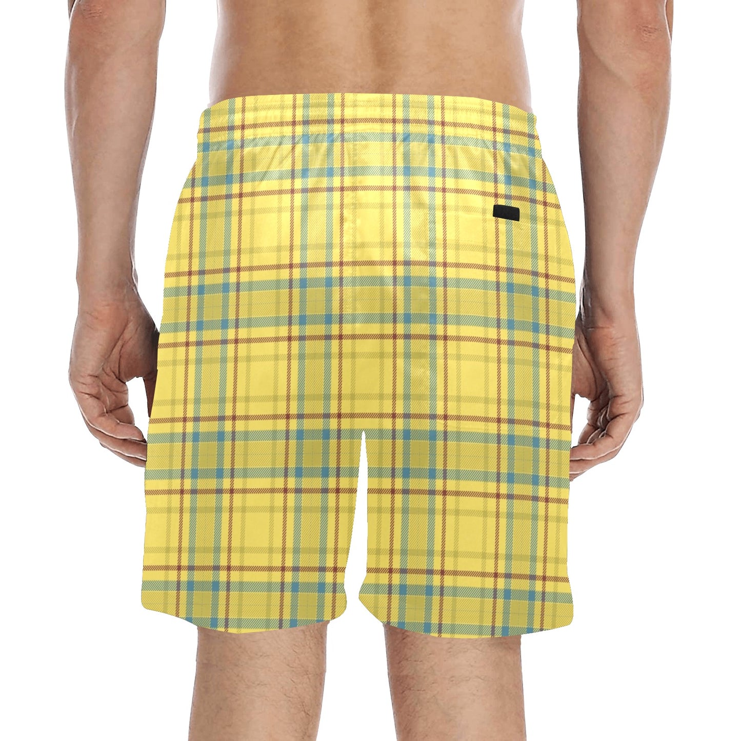 Tartan Yellow Print Design LKS301 Men's Swim Trunks Beach Shorts