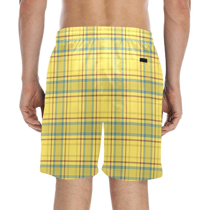 Tartan Yellow Print Design LKS301 Men's Swim Trunks Beach Shorts