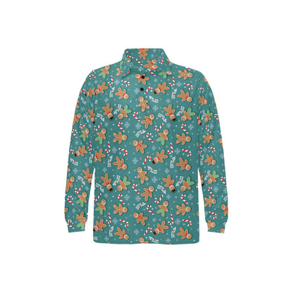 Gingerbread Pattern Print Design 05 Long Sleeve Polo Shirt For Men's