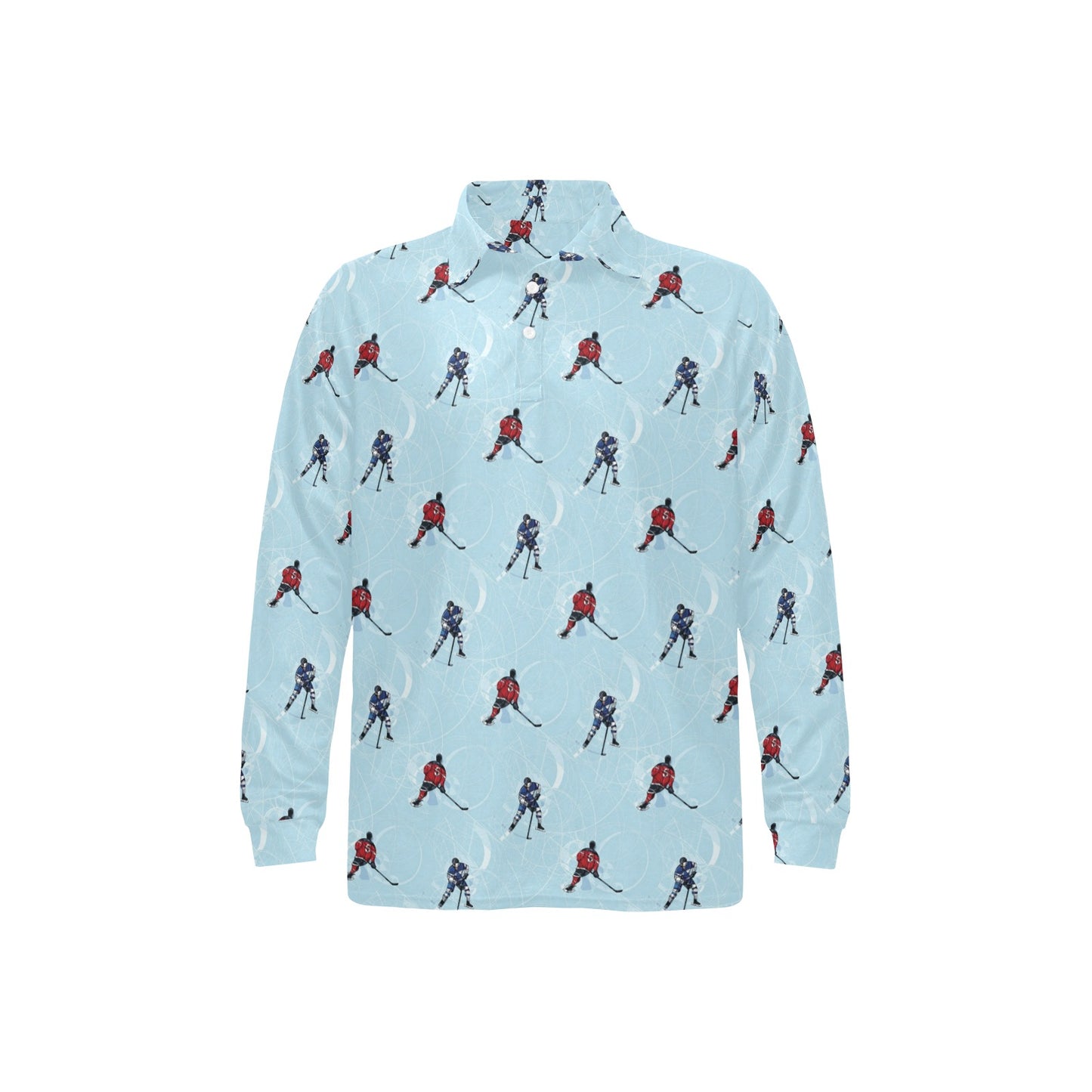 Hockey Player Print Design LKS302 Long Sleeve Polo Shirt For Men's