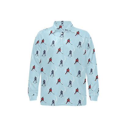 Hockey Player Print Design LKS302 Long Sleeve Polo Shirt For Men's