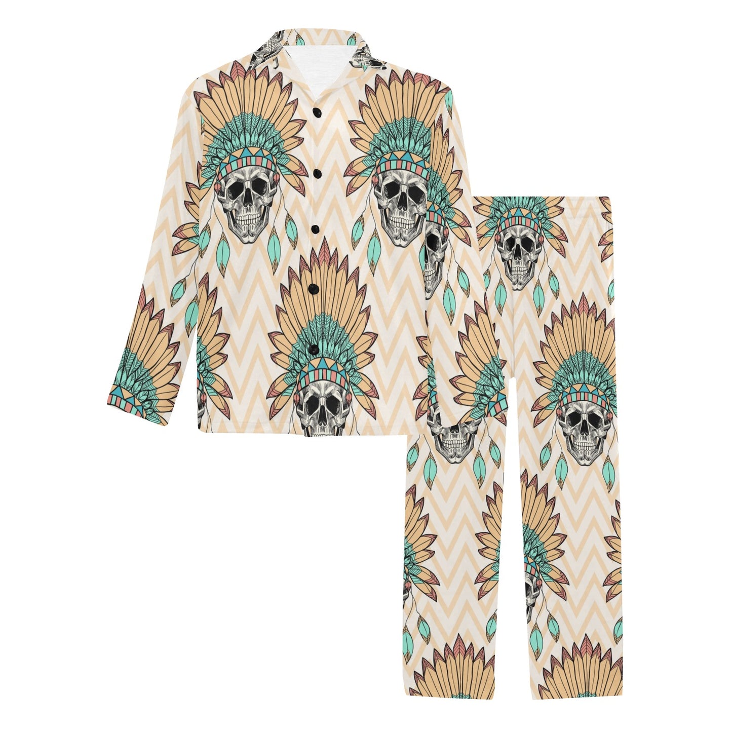 Indian Skull Pattern Men's Long Pajama Set