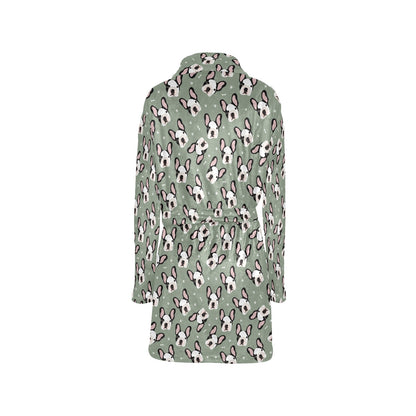 Boston Terrier Pattern Print Design 05 Women's Fleece Robe