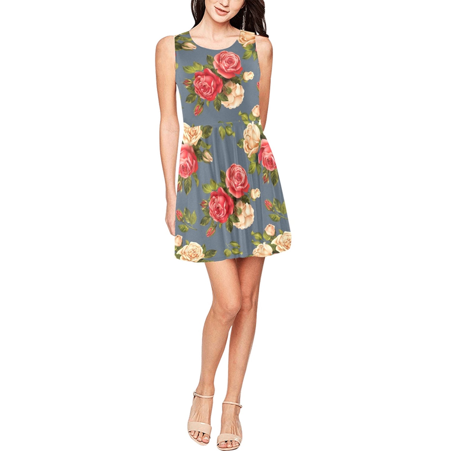 Rose Pattern Print Design RO017 Sleeveless Dress