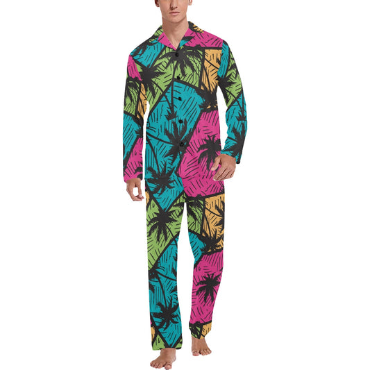 Palm Tree Pattern Print Design PT09 Men's Long Pajama Set