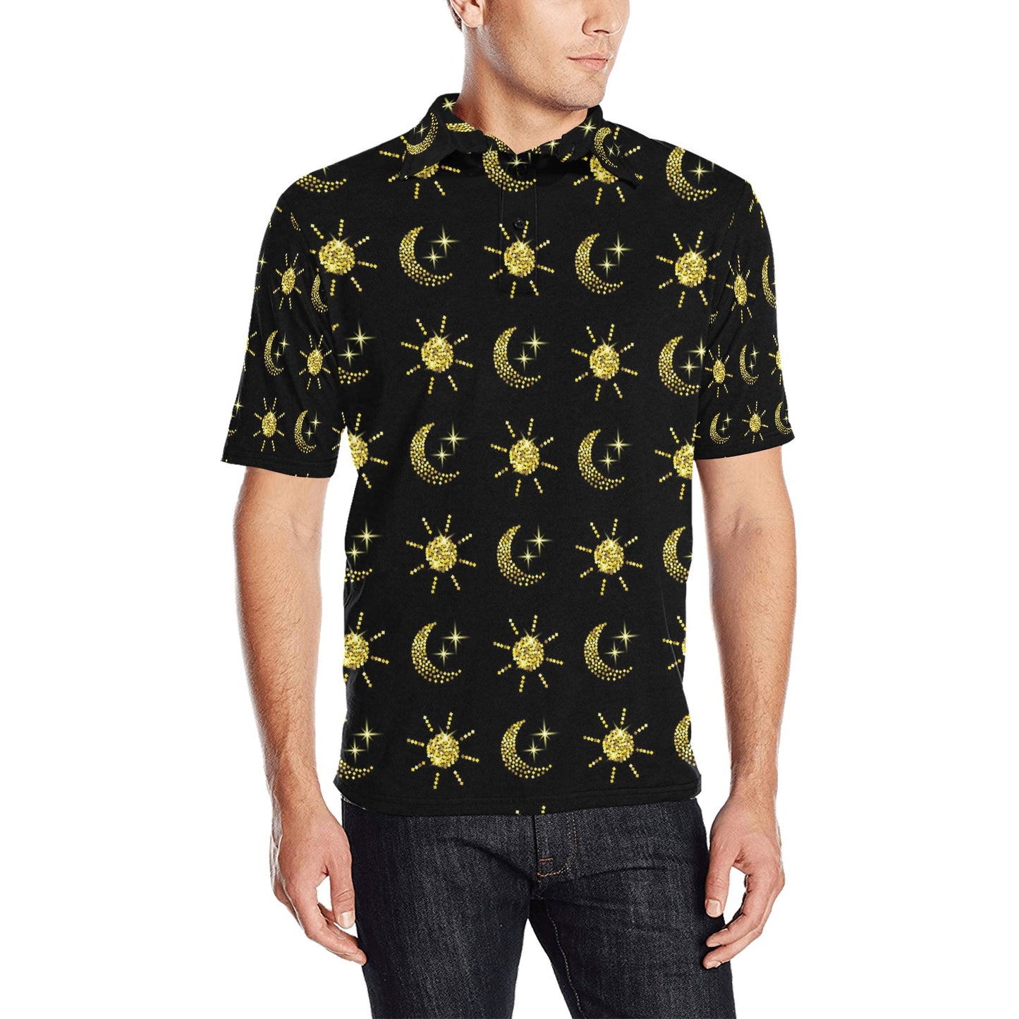 Sun Moon Print Design LKS304 Men Polo Shirt