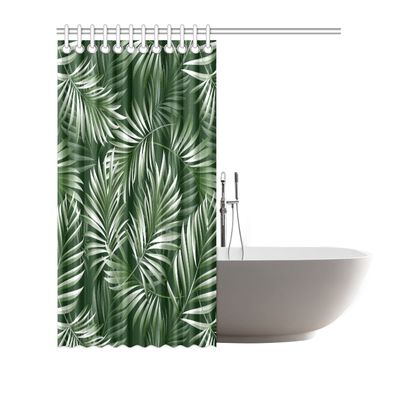 White Green Tropical Palm Leaves Shower Curtain