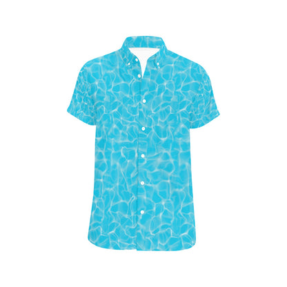 Swimming Pool Texture Print Design LKS301 Men Short Sleeve Button Up Shirt