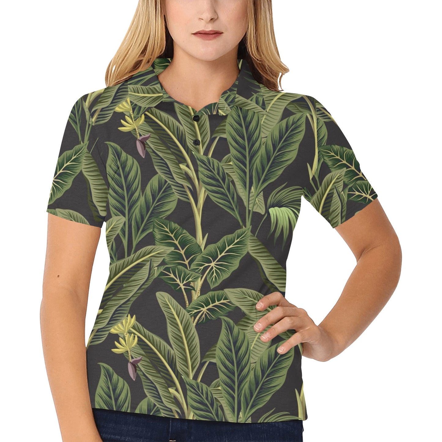 Banana Leaf Pattern Print Design BL04 Women's Polo Shirt