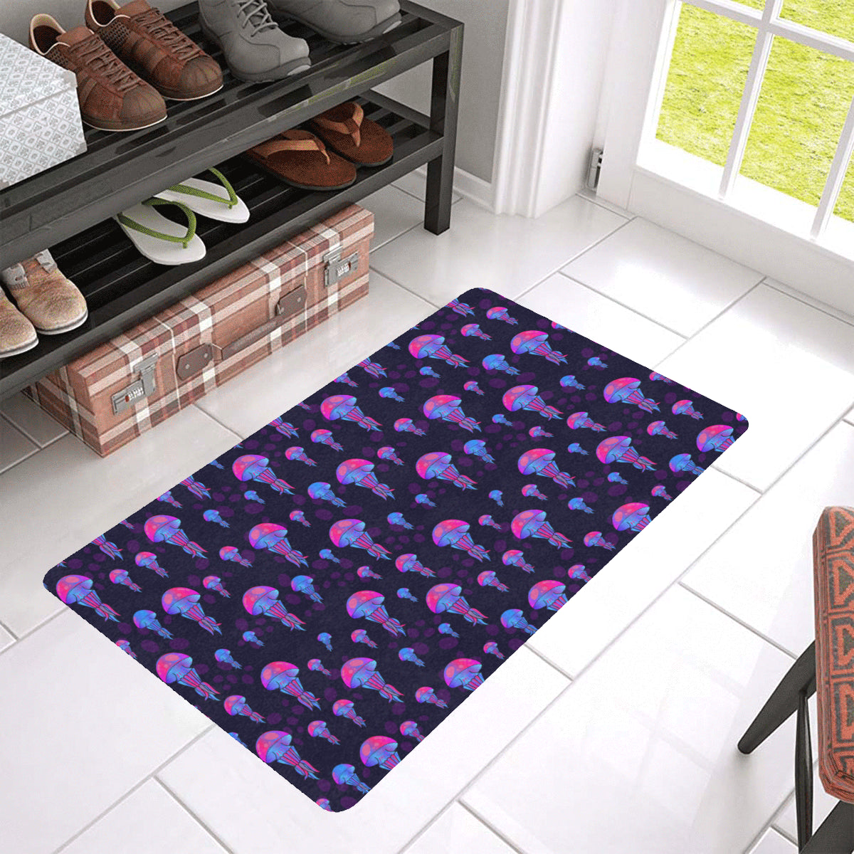 Jellyfish Neon Print Rubber Doormat