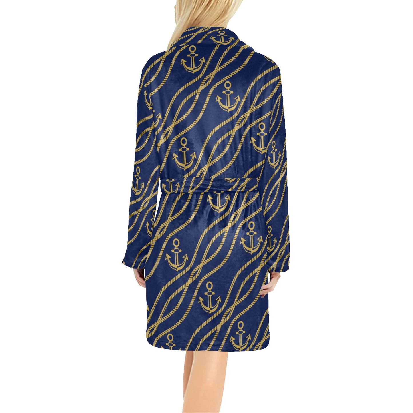 Nautical Anchor Rope Pattern Women's Fleece Robe