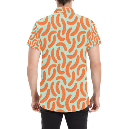 Sausage Print Design LKS304 Men Short Sleeve Button Up Shirt
