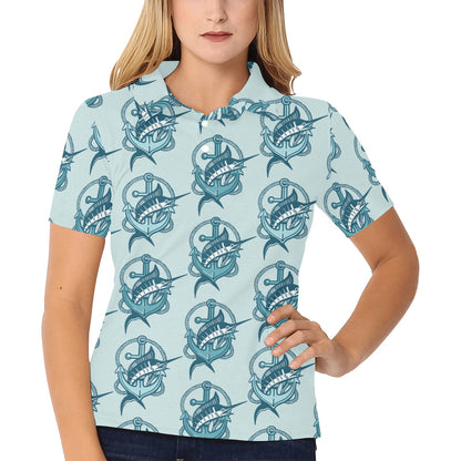Swordfish Pattern Print Design 03 Women's Polo Shirt