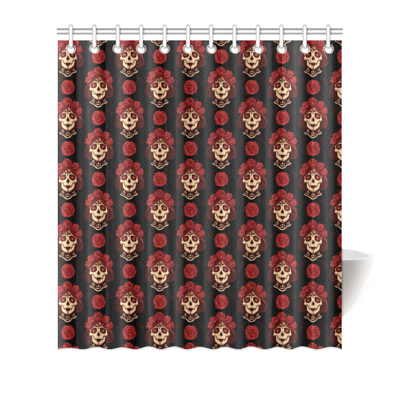 Day of the Dead Skull Girl Pattern Shower Curtain
