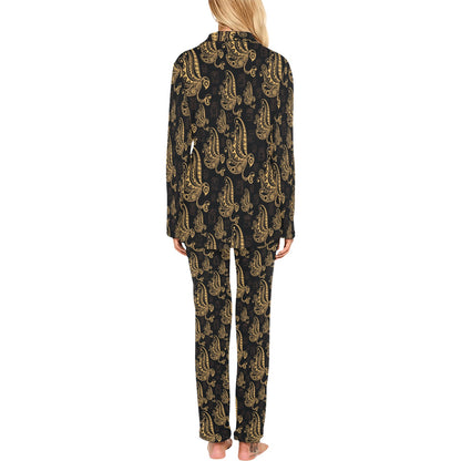 Owl Tribal Polynesian Design Print Women's Long Pajama Set